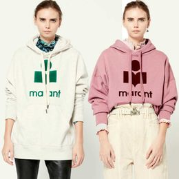 Isabel Marants Cotton Women Flocked Hoodies Fashion Classic Flocking Printed Cotton Designer Loose Hooded Sweater