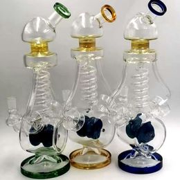 16 inch Yellow Glass Water Bong Hookahs Spring Pipes Recycler 14mm female Smoking Pipes