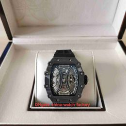 With Box Papers Mens Watch 44mm x 50mm RM53-01 Skeleton NTPT Carbon Fibre Sapphire Watches Black Rubber Bands Transparent Mechanical Automatic Men's Wristwatches