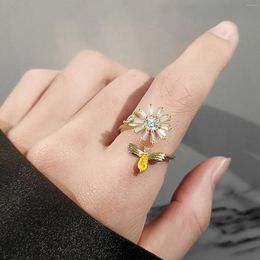 Wedding Rings Cz Stone Fashion Jewellery 925 Stamp Silver Ring Cute Sunflower Crystal For Women Female Finger Band