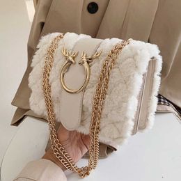 Bag Female Winter Soft Plush Fur Designer Handbag Deer Lock Chain Shoulder sMessenger Crossbody s For Luxury Women Bolsa 2021 Y2211