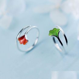 Cluster Rings Cluster Rings Mloveacc 925 Sterling Sier Retro Style Green Red Ginkgo Biloba Open For Women Fashion Lady Accessoriescl Dh4Kb