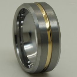 Wedding Rings 8mm Width Men/women Shiny Gold Color Plating 1line Groove /shiny Bevel / Brush Beside Surface Tungsten Ring