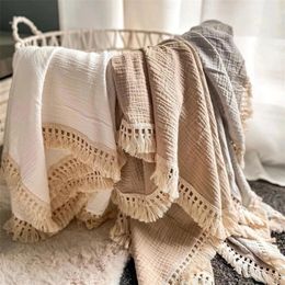 Blankets Swaddling Muslin Squares Fringe Baby Swaddle for Born Infant Bedding Cover with Tassle Organic Cotton born Receive Blanket 221102