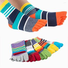 Men's Socks 5 Pairs/Lot Men Colorful Striped Patchwork Cotton Five Finger Toe Breathable Women's Short Sock Girls Streetwear Dropship
