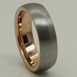 Wedding Rings 6mm Width Women/girl Unique Brush & Shiny 2tone Rose Gold Plating Grey Tungsten Carbide Ring