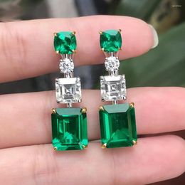 Stud Earrings Fashion Light Luxury Emerald Cut Glass Filled For Women Jewelry Accessories Anniversary Gift