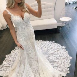 Mermaid Wedding Dress Vestidos de noiva Plus Size Bridal Gowns Long Train V Neck Spaghetti Straps Dresses