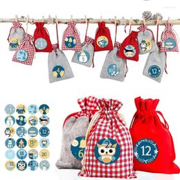 Christmas Decorations Advent Calendar 24 Days Reusable Candy Gift Drawstring Bags Sacks DIY Xmas Countdown For Wall Home