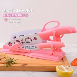 The Kitchen Cartoon Pattern Knife Set Slicing Vegetable Knives Paring Holder Scissors Multi-Color Handle