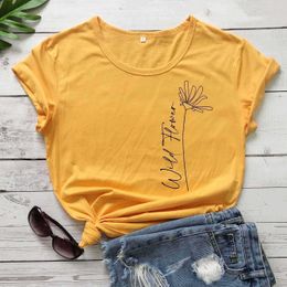 Wild Flower Graphic Cute Women T Shirts Fashion Casual Hipster Grunge Tumblr