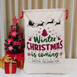 Christmas Gift Bags Santa Sack Drawstring Bag Canvas Large Organic Heavy With Reindeers Santa Claus SN48