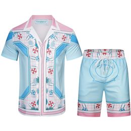 Casablancss 23ss sport knit rabbit silk men designer shirts Hawaiian short sleeved shirt & shorts set