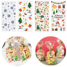 Christmas Decorations 50Pcs Candy Bags Baking Packaging Cellophane Santa Claus Snowman Print Treat Bag Cookies Storage Xmas Supply