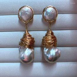 Stud Earrings Natural Pearl Very Bright Baroque 18K Gold Ladies Jewelry Handmade Designer Bag Postage