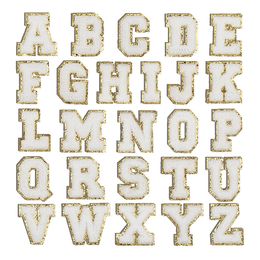 Notions White Letters Sequins Patches Towel Embroidered Alphabet Chenille Sew on Patch for DIY Accessories Applique with Glitter Letter A-Z 8cm