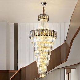 Chandeliers Spiral Design Staircase Crystal Chandelier Modern Villa Lighting AC110V 220V Luxury Cristal Living Room Decoration Plafonnier