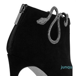 Winter Rencaovilla Morgana Ankle Boots Crystal Crystals Snake Embellishment Bootie High Heels Party Wedding