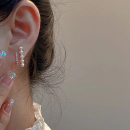 Dangle & Chandelier Micro Pave Zirconia Pearl Bar Stud Earrings For Women Korean Style Simple Fashion New Jewellery Earings