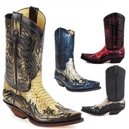 Laarzen Herenmode Cowboy Western 2021 Herfst Winter Vintage Kunstleer Puntschoen Punk Schoenen Middenhak Mid T221101