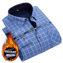 Men's Dress Shirts 2022 Autumn/Winter Men's Fashion Long Sleeve Plaid Shirt Fleece And Thick Warm Casual High Quality Large Size