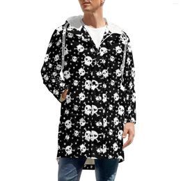 Men's Trench Coats Cute Skull Print Thick Casual Male Crossbones Long Straight Winter Jackets Retro With Pockets Windbreak Big Size 5XL 6XL