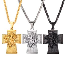 Pendant Necklaces Collare Big Cross Gold/Black Colour 316L Stainless Steel Christian Men Jewellery Jesus Piece Necklace Women P111