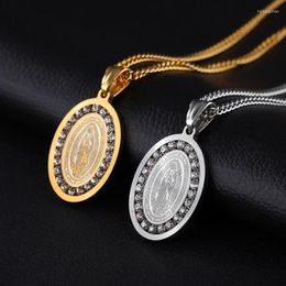 Pendant Necklaces Trend Guadalupe Notre Dame CZ Necklace Vintage Men's Stainless Steel Jewellery Fashion Religious Coin Medal