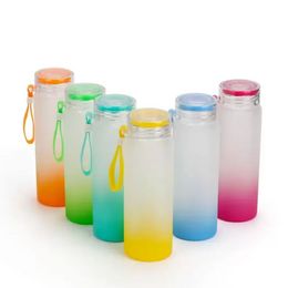 Stock Sublimation Mug Water Bottle 500ml Frosted Glass Water Bottles gradient Blank Tumbler Drink ware Cups SS1102