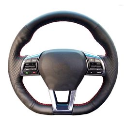 Steering Wheel Covers No-Slip Black Genuine Leather Braid Customized Car Cover For Sonata 9 2022 Accessories