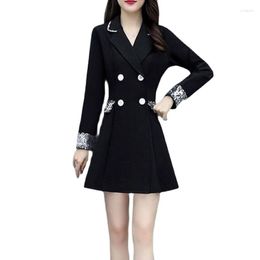 Casual Dresses 2022 Spring Autumn Black West Pack V-neck Long Sleeve Ladies Dress Splicing Sequins Fashion Slim Female A-line Skirt 4XL