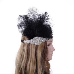 Black Feather Elastic Bands Silver Crystal perle Ivory Pearl Bandband Band Christmas Party Gatsby Flapper Bands Hair ACCESSOIRES