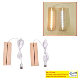 Wooden Led Lamp Base USB Cable Switch Night Light 3D Leds Nights Lamps Bases Long Acrylic DIY WoodenLamp Bases 150mm