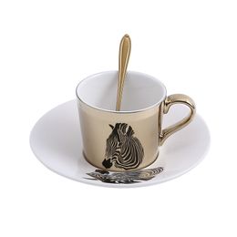 Cups Saucers 250ml Creative Mirror Reflection Ceramic Coffee Cup and Cute Animal Mug with Spoon