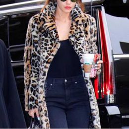 Women's Fur Faux Fluffy Coat Women Winter Long Oversized Leopard Print Warm Soft Jacket Lapel Loose Fashion Cardigan T221102