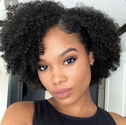 Short kinky curly human hair wig pixie bob afro none lace front wigs for black women 4b 4c coily cur natural scalp glueless cap