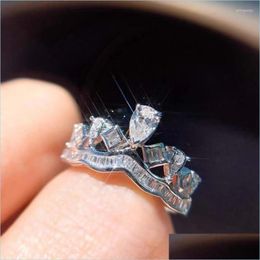 Cluster Rings Cluster Rings Queen Crown Lab Diamond Finger Ring 925 Sterling Sier Party Wedding Band For Women Promise Engagement Je Dhaxd