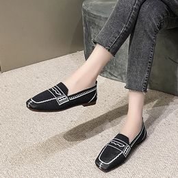 GAI Dress Shoes Women Round Toe Knitted Fabric Slip-on Loafers Ballet Flats Breathable Vulcanised Driving Sneakers Boat 221102