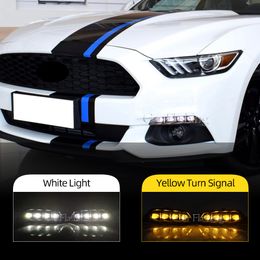 1 Pair LED Daytime Running Light For Ford Mustang 2015 2016 2017 Waterproof 12V Yellow Turn Signal Indicator Bumper Lamp LED DRL