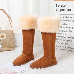 New over knee high net red boots fur integrated leather women's winter snow cotton shoes
