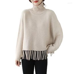 Women's Sweaters Fringed Turtleneck Sweater Women Winter Fashion Warm Bat Sleeve Knitted Jumper Harajuku Pure Color Pullover