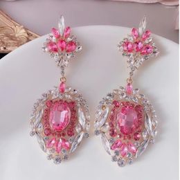 Dangle Earrings 2022 Gorgeous Exaggerated Rose Pink Earings For Women Light Large Gemstone Stage Banquet 925 Silver Needle