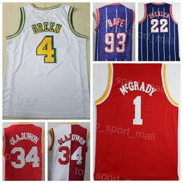 Man Retro Basketball Jalen Green Jersey 4 Clyde Drexler 22 Hakeem Olajuwon 34 Tracy McGrady 1 Vintage Team Navy Blue White Red City Association Classic Stitched