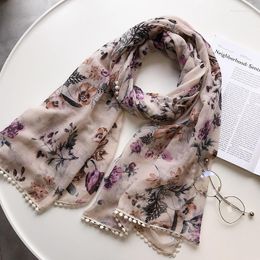 Schals 2022 Mode schöne Blume kleine Pompon -Schals und lange viskose Blumenverkleidung Hijab