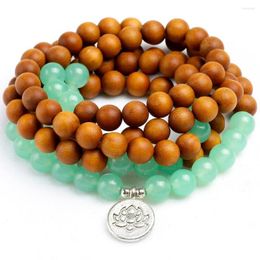 Strand Natural Green Grape Chalcedony Stone Sandalwood Beaded Bracelet Necklace Women Men Yoga Jewellery Mala Unisex Accessories