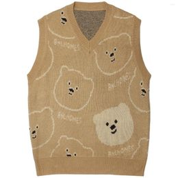 Men's Vests Men Sweater Vest Streetwear Bear Full Pattern Knitted 2022 Autumn Harajuku Casual Loose Sleeveless