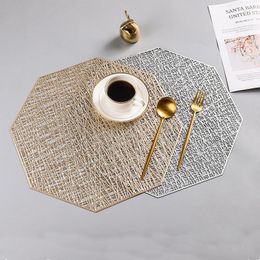 Table Mats 4/6pcs PVC Placemats Cutout Hangable Mat Octagonal Hollow Non Slip Dining Home Decoration Gold Placemat