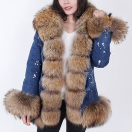 Women's Trench Coats MaoMaoKong2022 Super Short Denim Fur Collar Lining Removable Fashionable Warm Jacket Casual