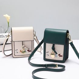 PU Phone Bags Luxurys Designers Bags Embroidery Decoration Handbags Frosted Bank Card Zipper Handbag Fashion Shoulder Wallet Holders Square Multi Backs