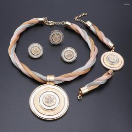 Necklace Earrings Set Gold Color Dubai For Women Wedding Bridal Bracelet Ring Pendant Jewellry